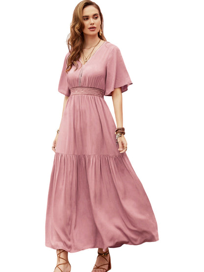 Pearl Chiffon A-Line V-Neck Half Sleeves Dress-GD101895