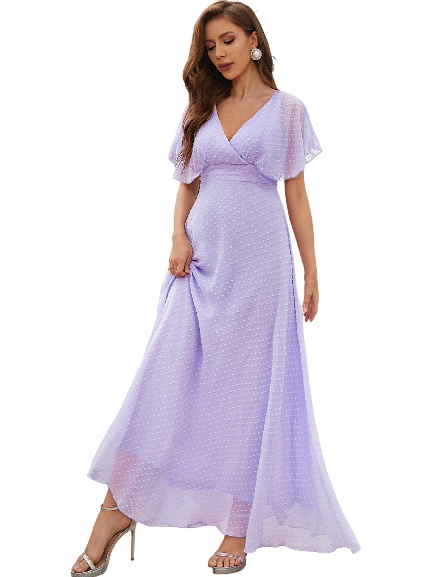 Rayon A-Line V-Neck Half Sleeves Dress-GD101903