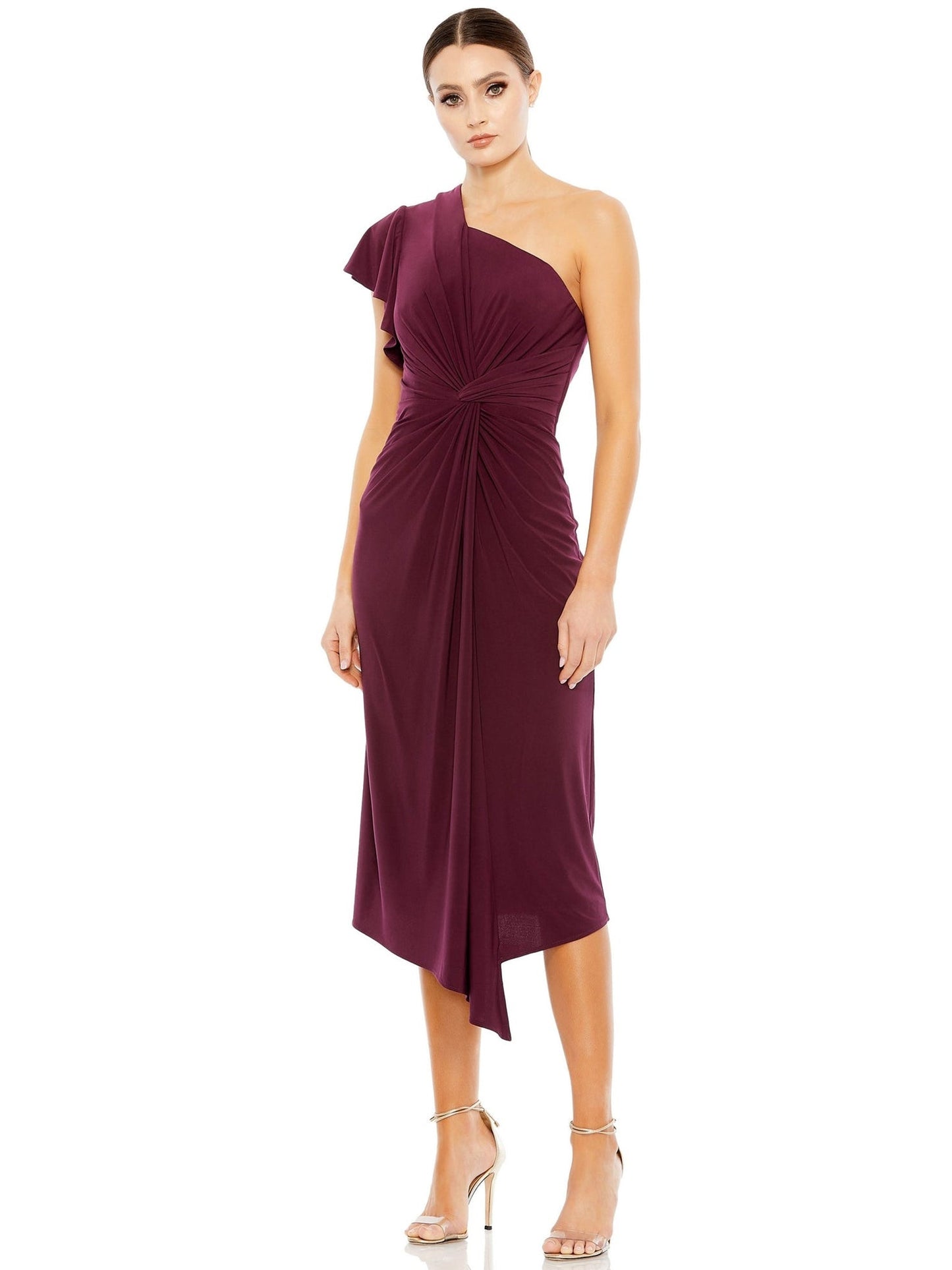 Satin Column One Shoulder Sleeveless Dress-GD101914