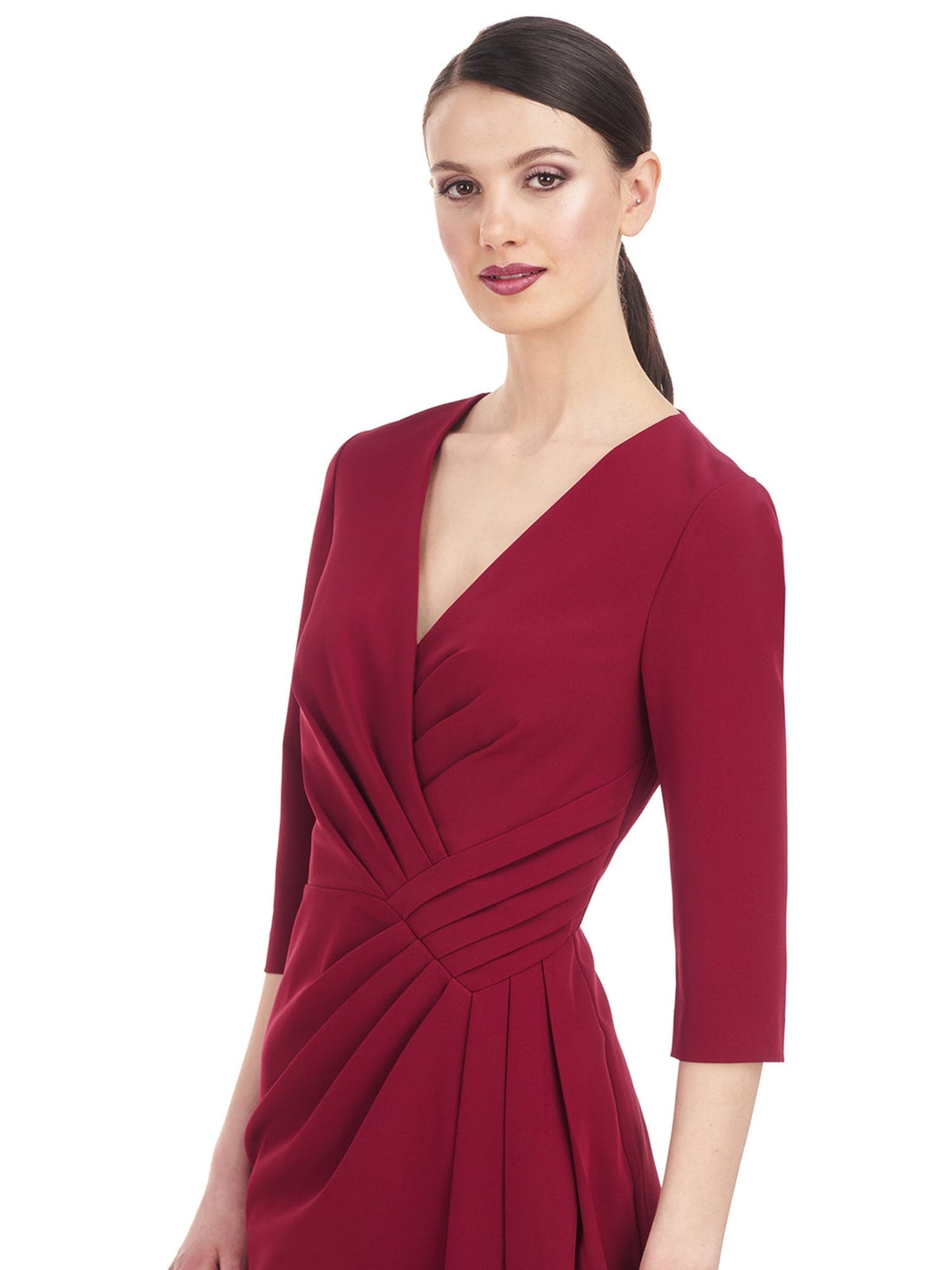 Satin Column V-Neck 3/4 Sleeves-Dress-GD101918