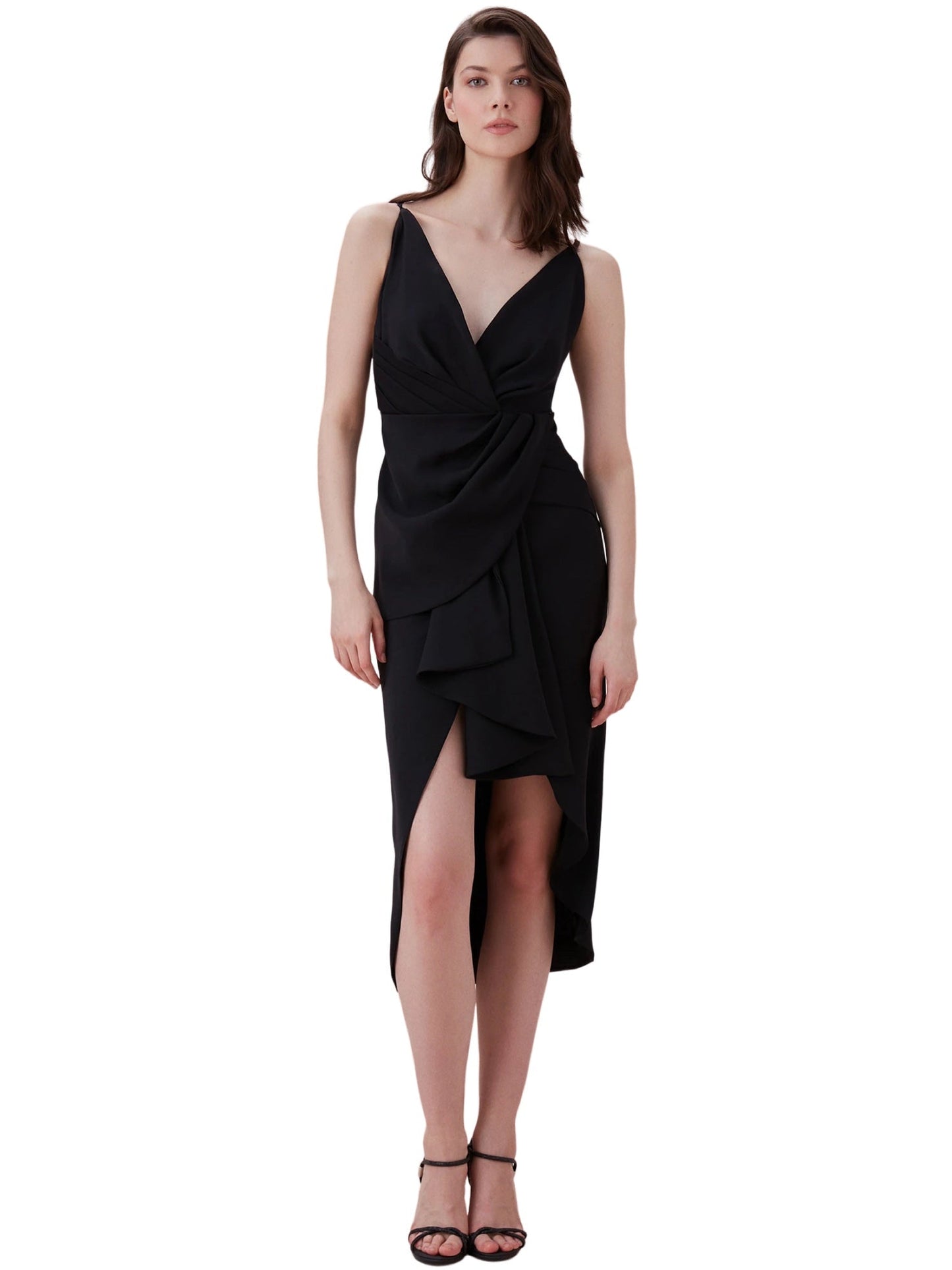 Satin Column V-Neck Sleeveless Dress-GD101921