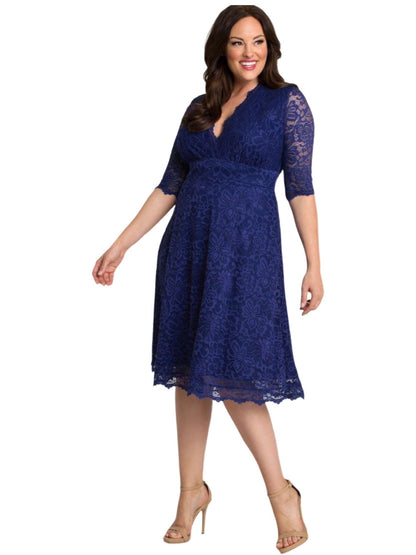 Lace A-Line V-Neck Half Sleeves Dress-GD101922