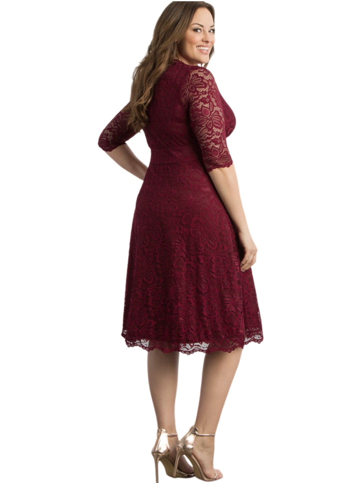 Lace A-Line V-Neck Half Sleeves Dress-GD101922