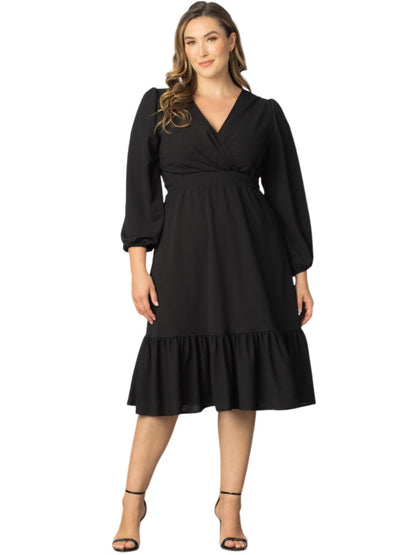 Ruched Surplice A-Line V-Neck Long Sleeves-Dress-GD101923