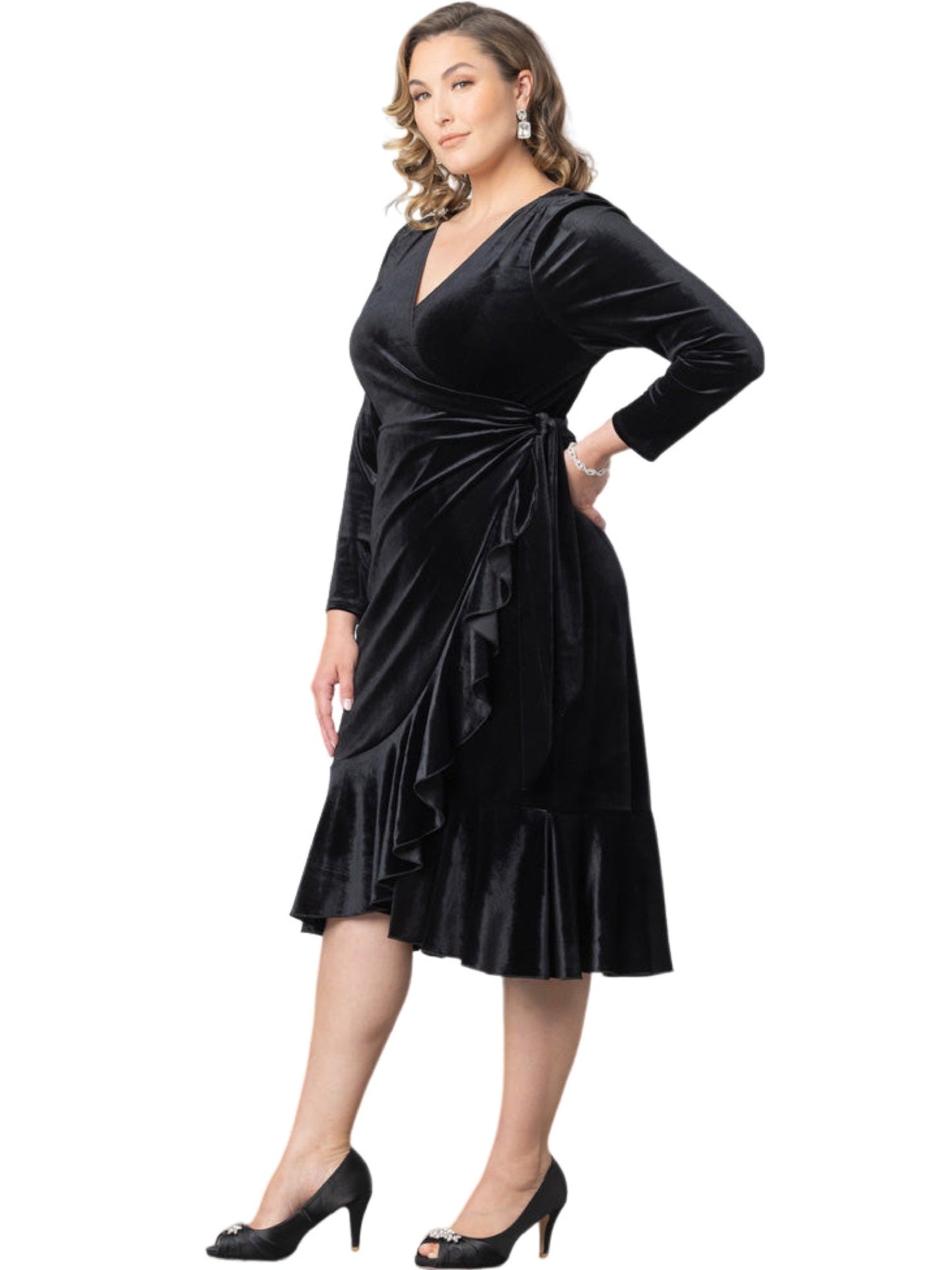 Velvet A-Line V-Neck Long Sleeves-Dress-GD101924