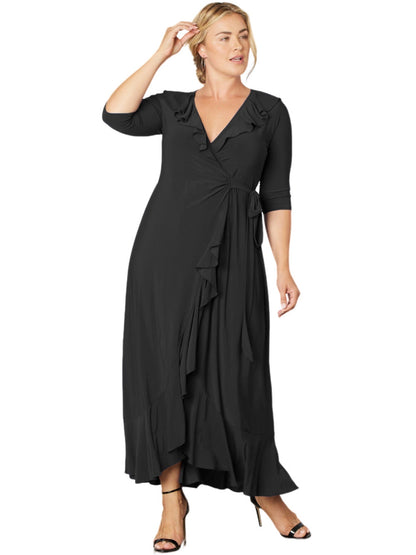 Ruched Surplice Column V-Neck Half Sleeves-Dress-GD101926