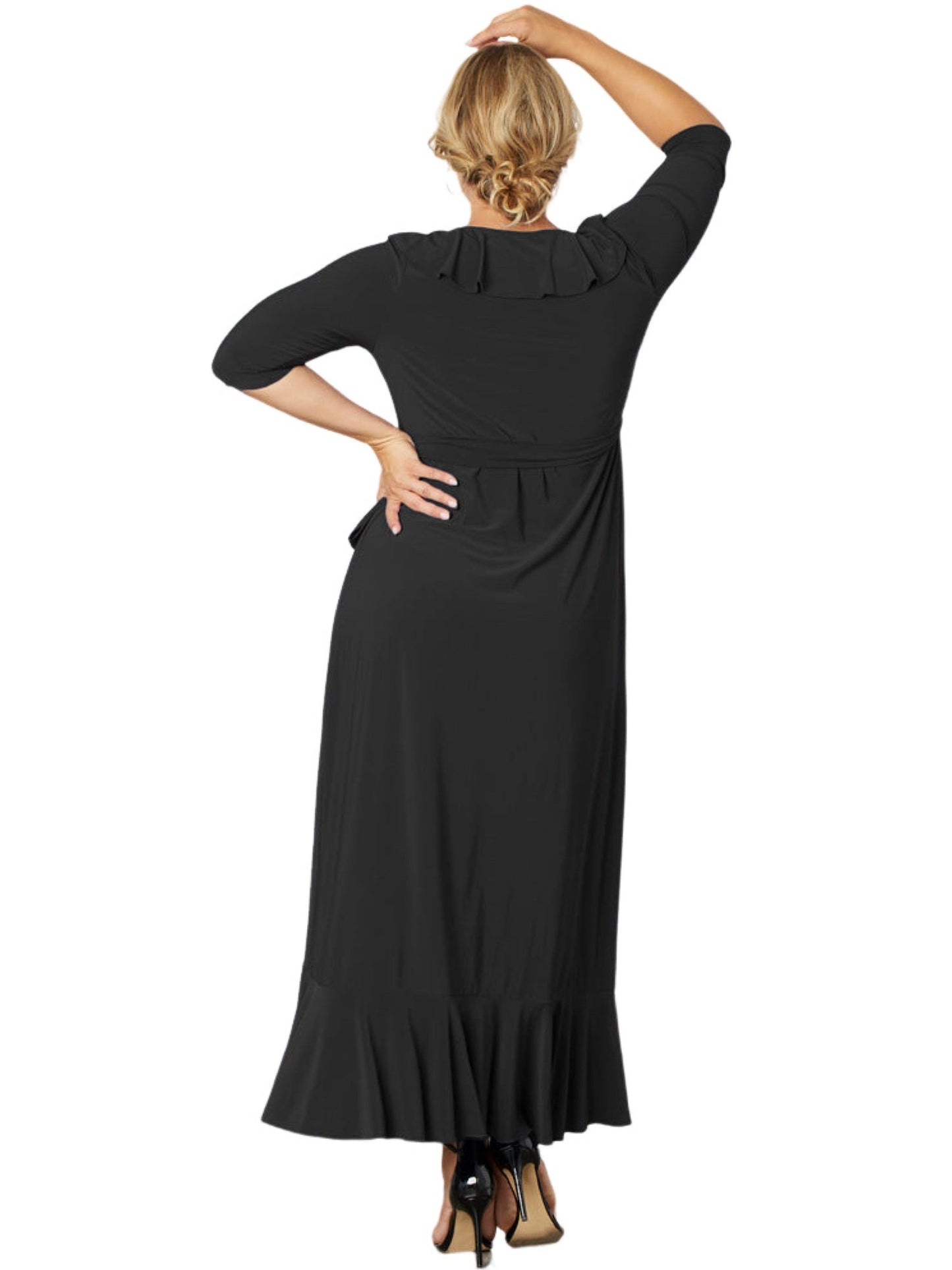 Ruched Surplice Column V-Neck Half Sleeves-Dress-GD101926