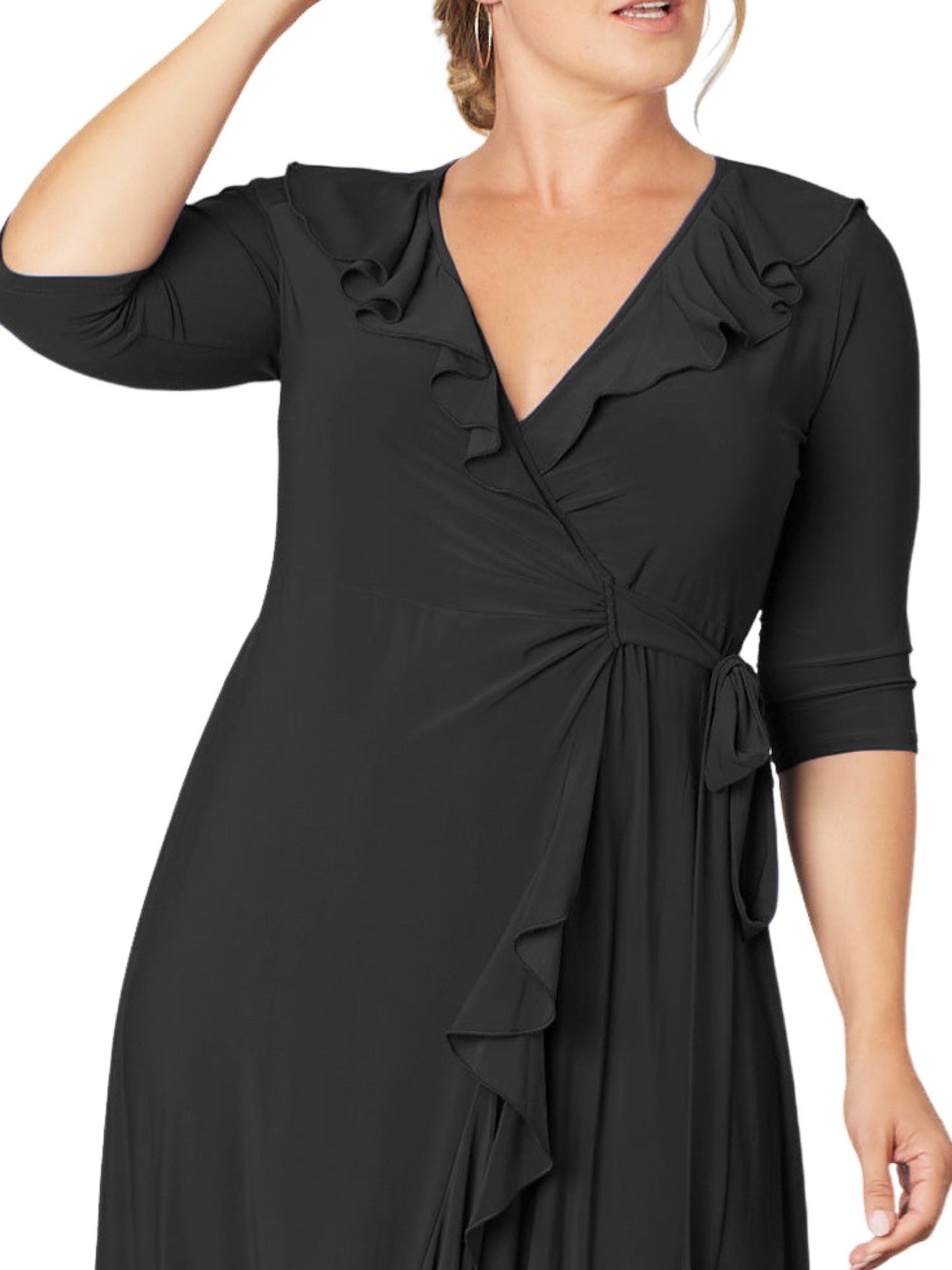 Ruched Surplice Column V-Neck Half Sleeves-Dress-GD101926