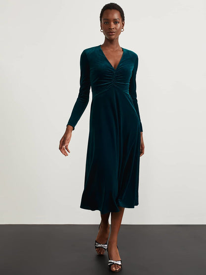 Velvet A-Line V-Neck Long Sleeves-Dress-GD101929