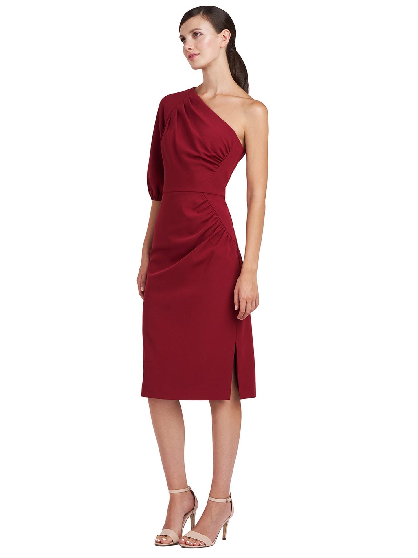 Ruched Surplice Column One Shoulder Half Sleeve-Dress-GD101955