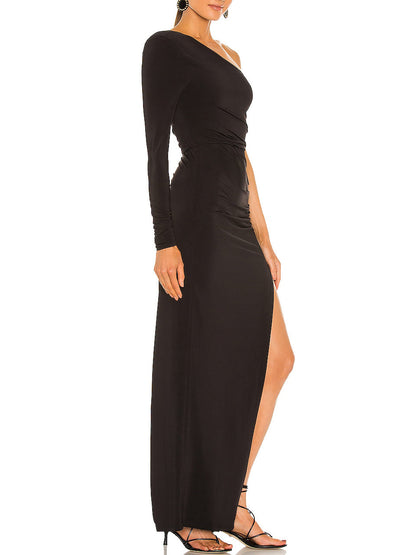 Polyester Spandex Sheath One Shoulder Long Sleeves-Prom Dress-GD102032