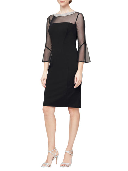 Ruched Surplice Sheath Cowl Neck 3/4 Sleeves-Dress-GD102204