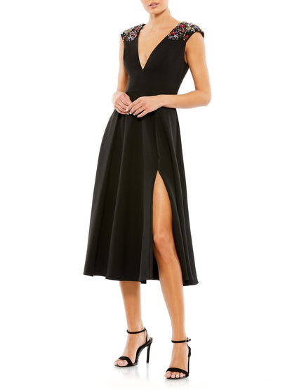 Ruched Surplice A-Line Dipped Sleeveless-Dress-GD102214