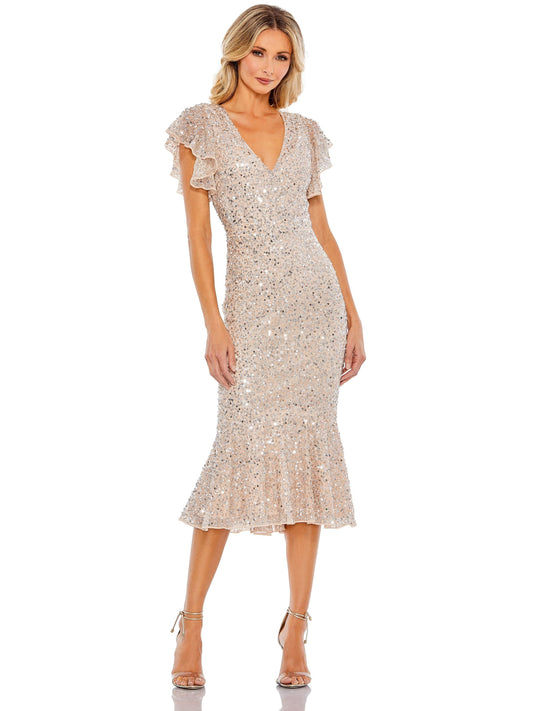 Sequin Mermaid V-Neck Half Sleeves Dress-GD102239