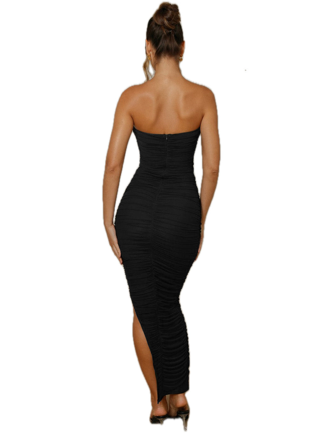 Ruched Surplice Sheath Strapless Sleeveless Dress-GD102241