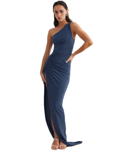 Ruched Surplice Mermaid One Shoulder Sleeveless Dress-GD102242