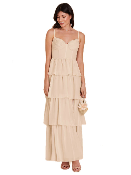 Pearl Chiffon A-Line Spaghetti Straps Sleeveless Dress-GD102252