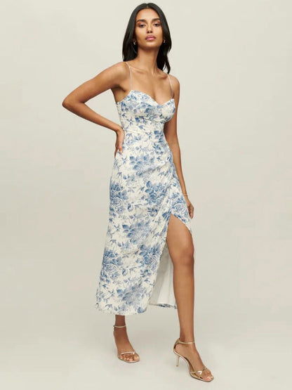 Floral Sheath Spaghetti Straps Sleeveless Dress-GD200800