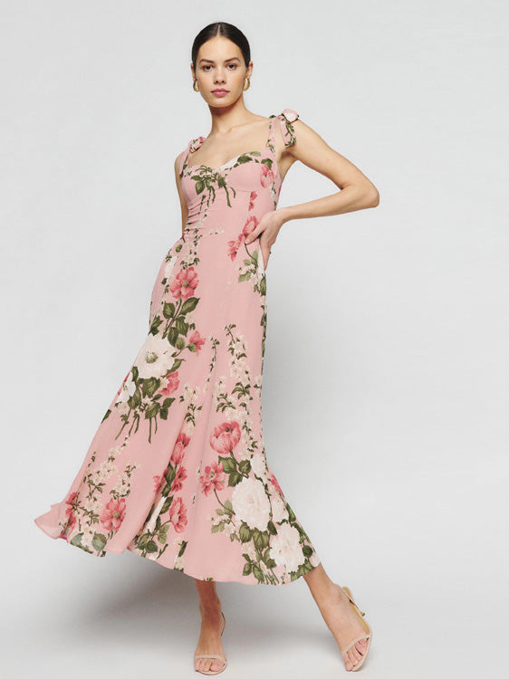 Floral Sheath Spaghetti Straps Sleeveless Dress-GD200802