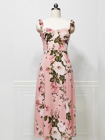 Floral Sheath Spaghetti Straps Sleeveless Dress-GD200802