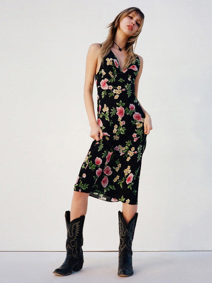 Floral A-Line V-Neck Sleeveless Dress-GD200805