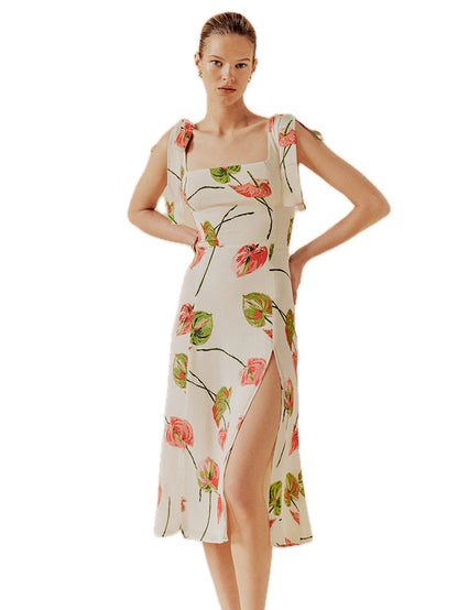 Floral Sheath Boat Neck Sleeveless Dress-GD200807