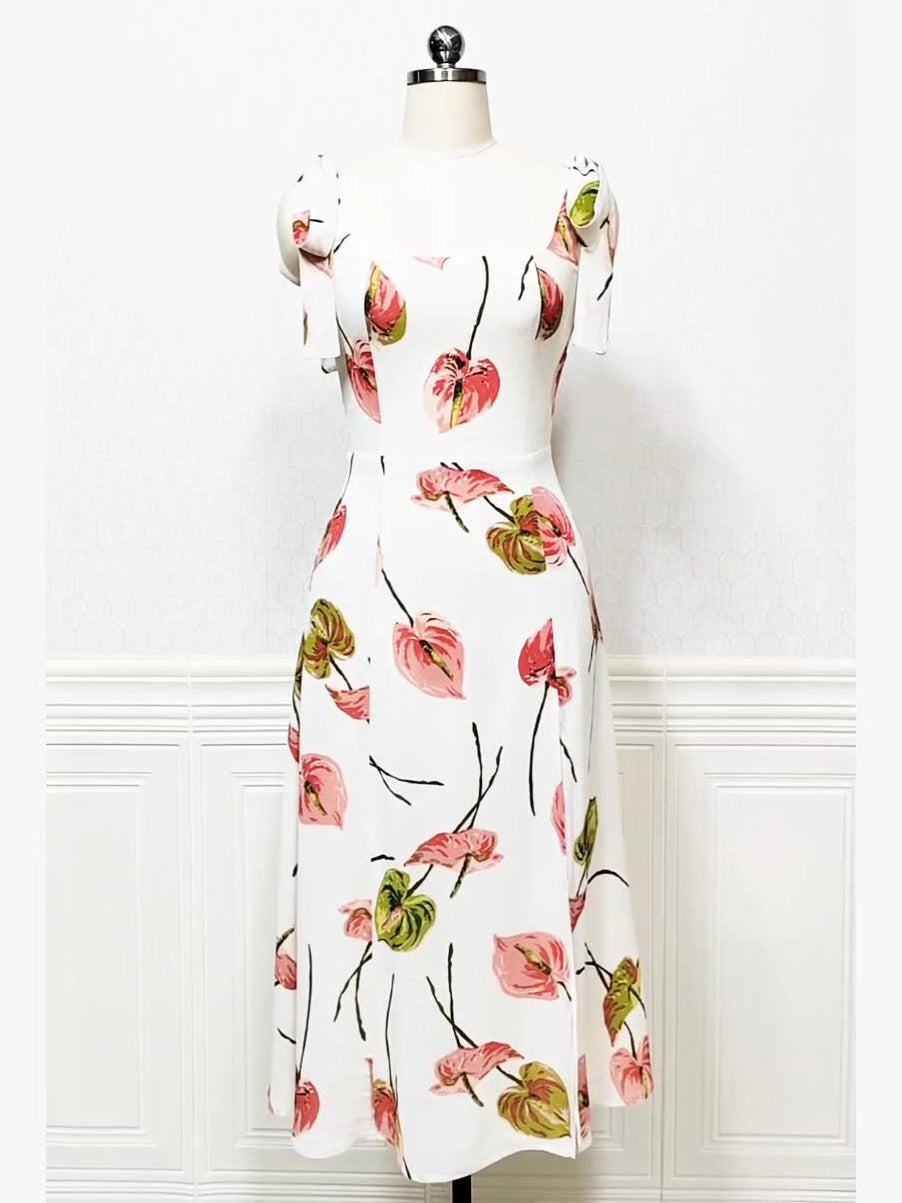 Floral Sheath Boat Neck Sleeveless Dress-GD200807