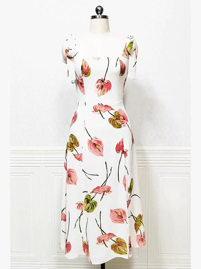 Floral Sheath Boat Neck Sleeveless Dress-GD200807