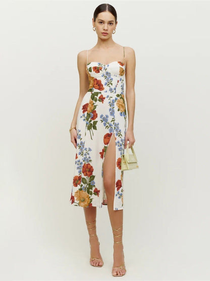 Floral A-Line Spaghetti Straps Sleeveless Dress-GD200809