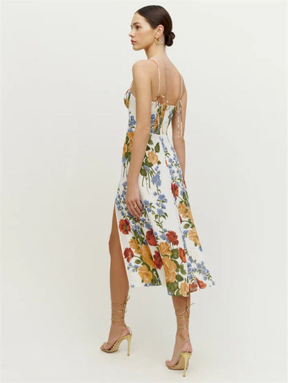 Floral A-Line Spaghetti Straps Sleeveless Dress-GD200809