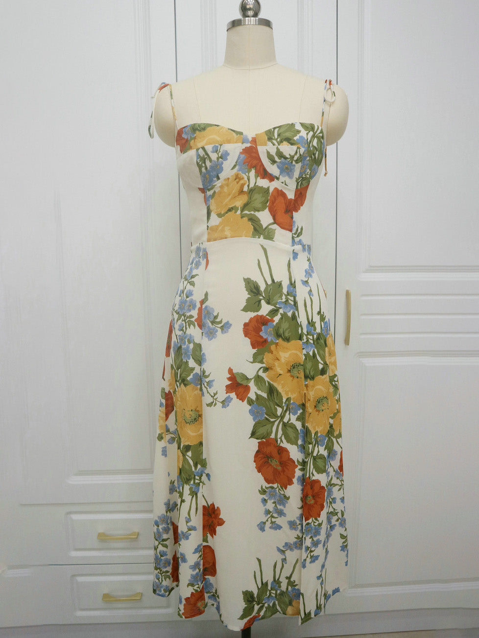 Floral A-Line Spaghetti Straps Sleeveless Dress-GD200809