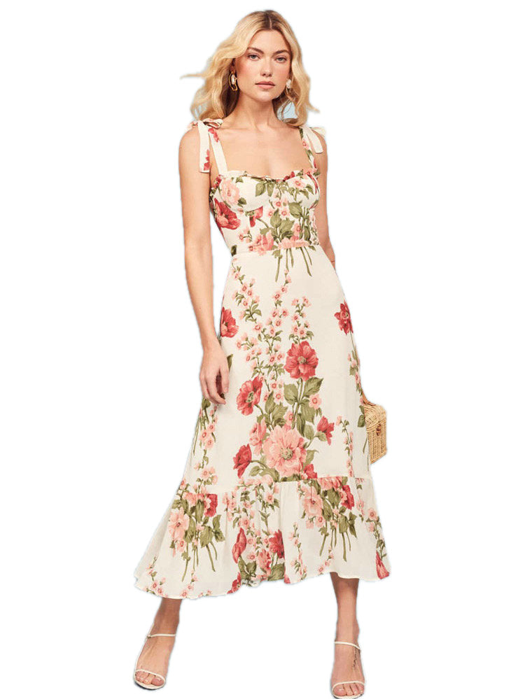 Floral A-Line Boat Neck Sleeveless Dress-GD200811