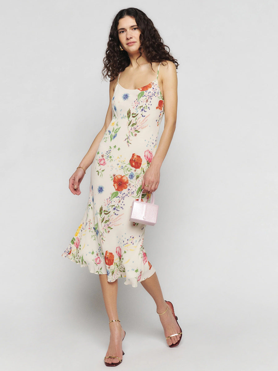 Floral Sheath Spaghetti Straps Sleeveless Dress-GD200813