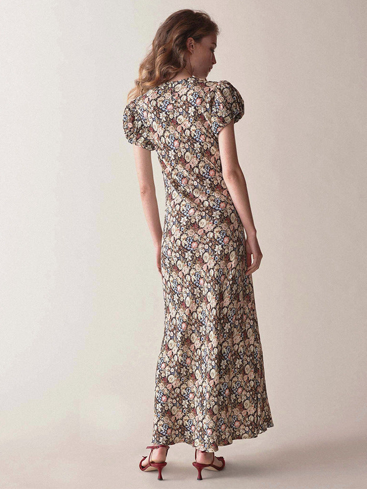 Floral Mermaid Scoop Neck Half Sleeves Dress-GD200814