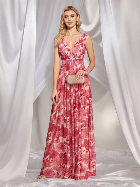 Floral A-Line V-Neck Sleeveless Dress-GD200819