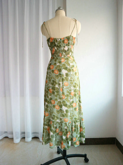 Floral A-Line Spaghetti Straps Sleeveless Dress-GD200820