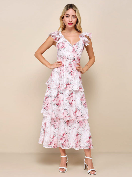 Floral A-Line V-Neck Sleeveless Dress-GD200828