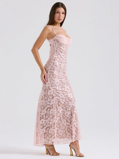 Lace Sheath Spaghetti Straps Sleeveless Dress-GD200831