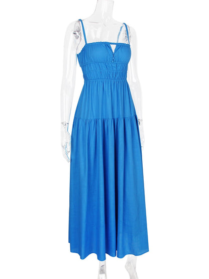 Ruched Surplice A-Line Spaghetti Straps Sleeveless Dress-GD200834