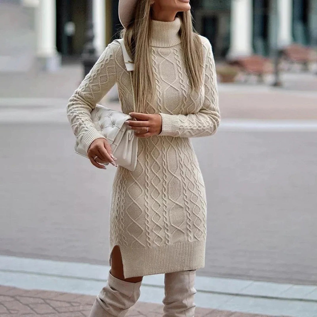 Tabitha | Long chunky knitted dress with turtleneck for women