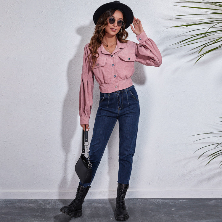 GALA -  Blush Pink Cropped Corduroy Jacket