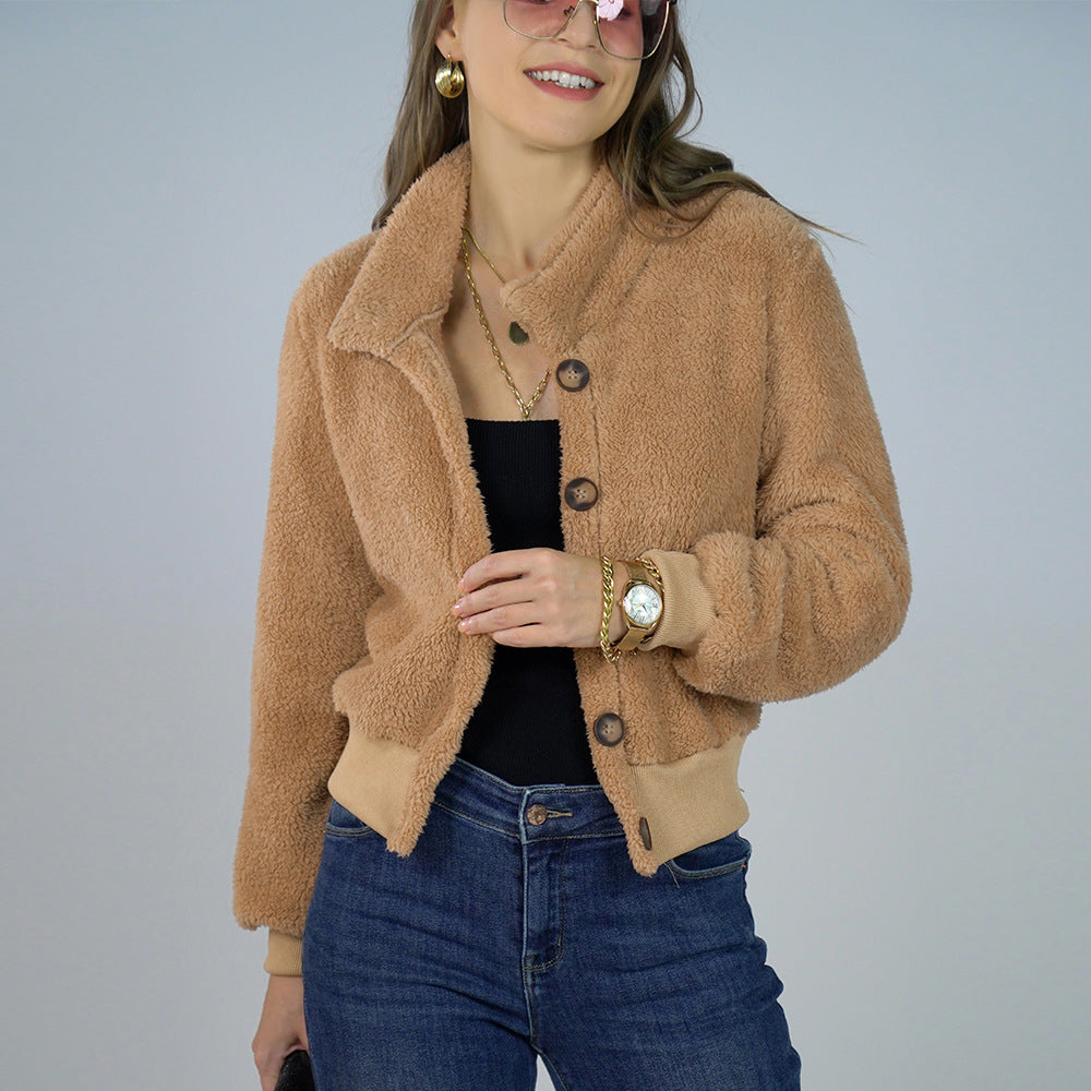 EVEY - Cozy Cropped Teddy Bear Fleece Jacket