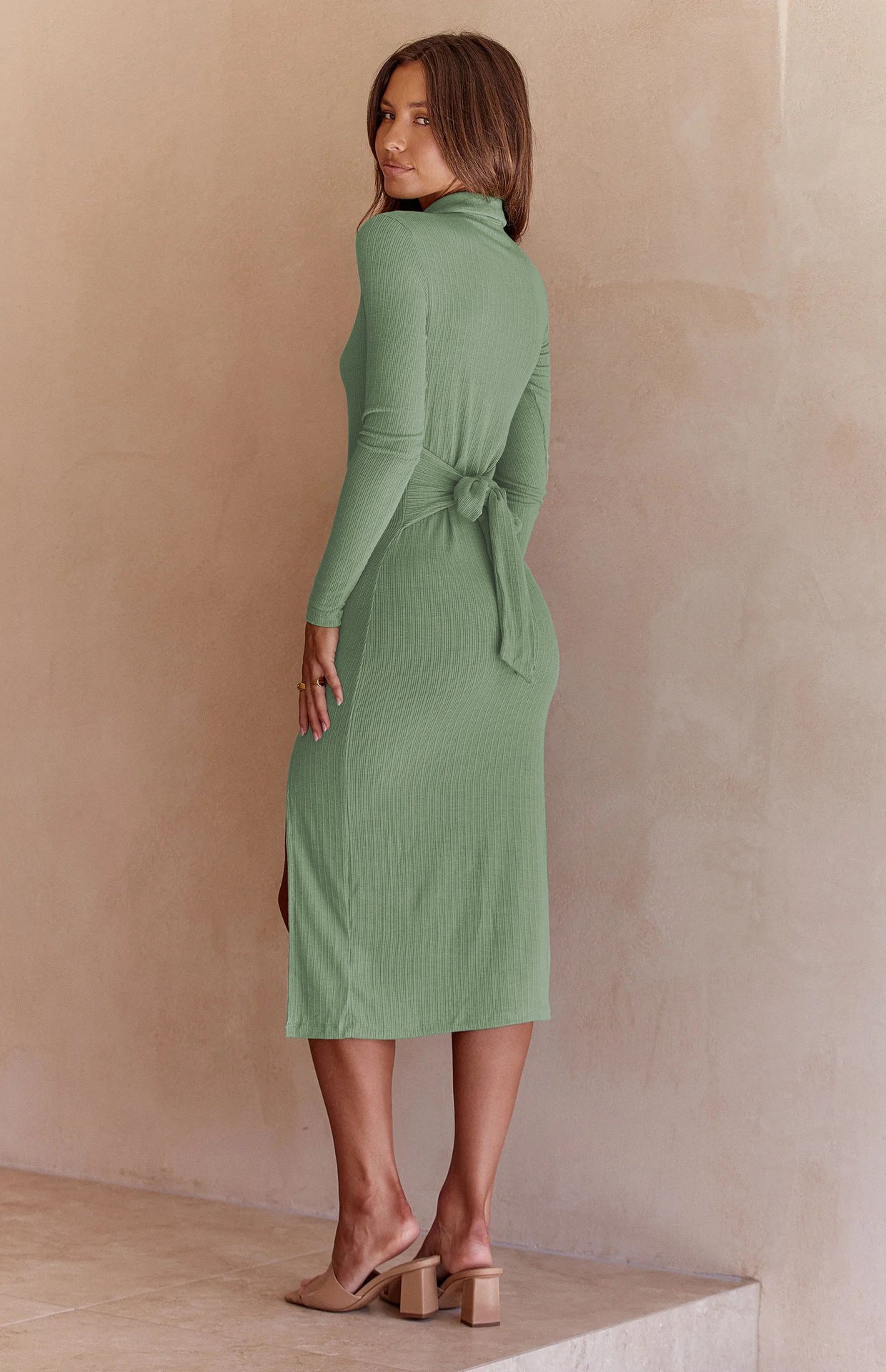 PHOEBE - Ribbed Long-Sleeved Slim-Fit Dress