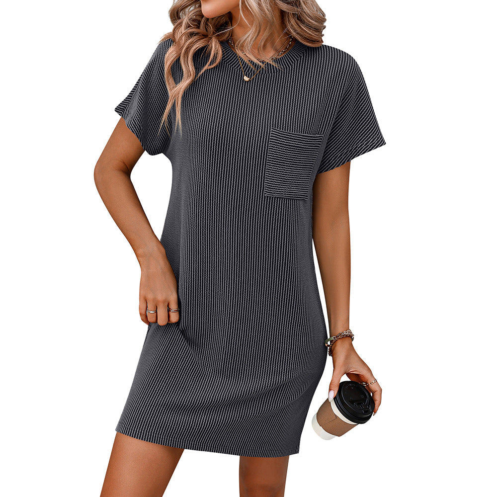 Summer Casual Short Sleeve Pocket Summer Short Dresses for Women