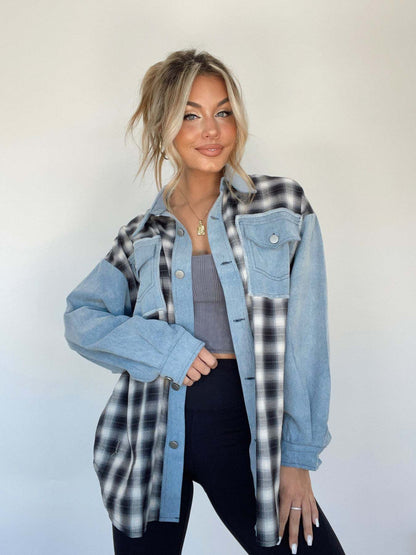 MODA -  Modern Denim and Plaid Hybrid Shirt