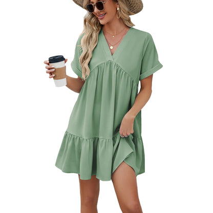 Loose V Neck Solid Color Summer Dresses