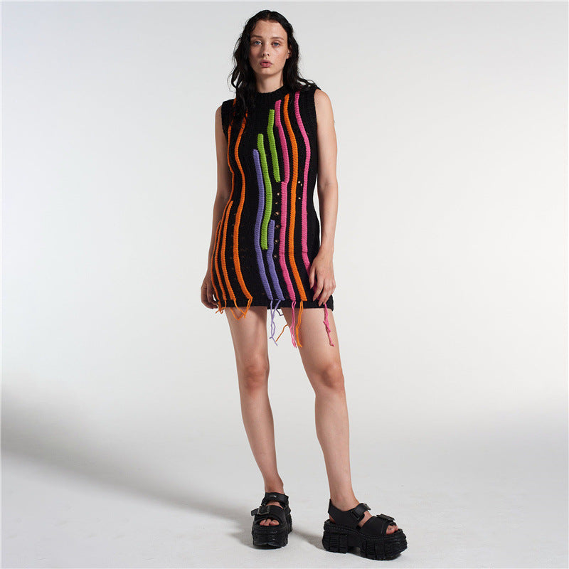 ZARLA - Knitted Mini Dress With Fringes