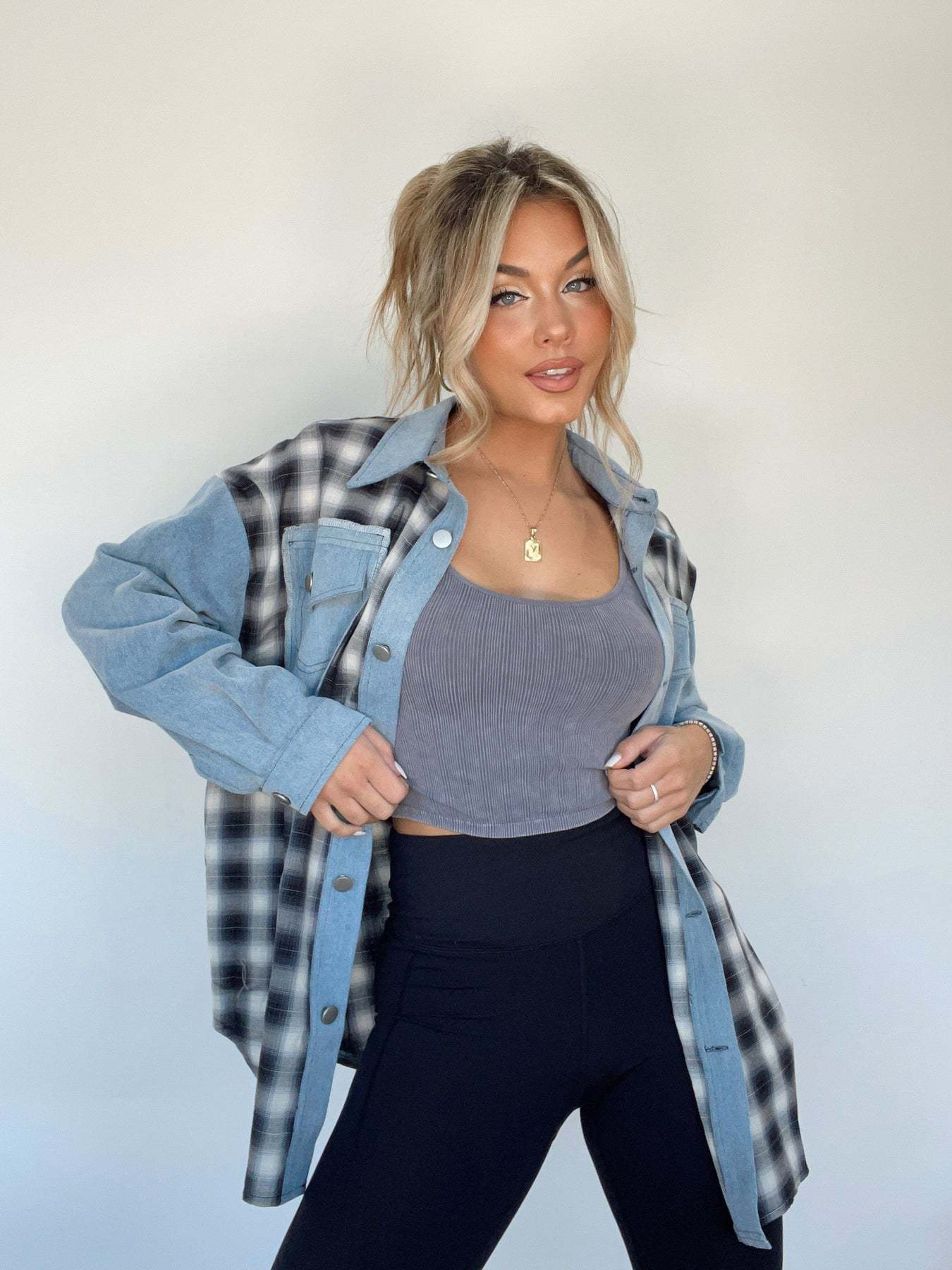 MODA -  Modern Denim and Plaid Hybrid Shirt