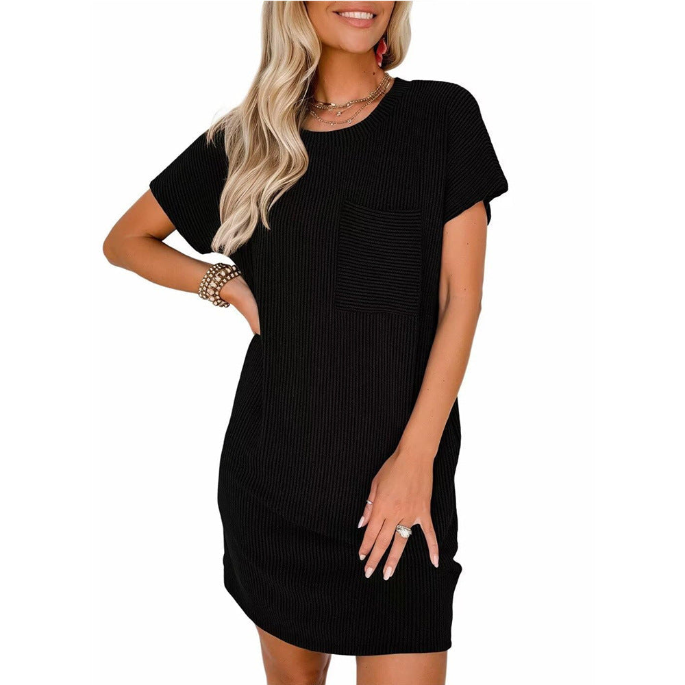 Summer Casual Short Sleeve Pocket Summer Short Dresses for Women