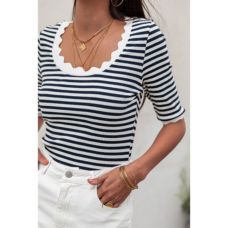 MOOV - Nautical Scalloped Trim Knit Top